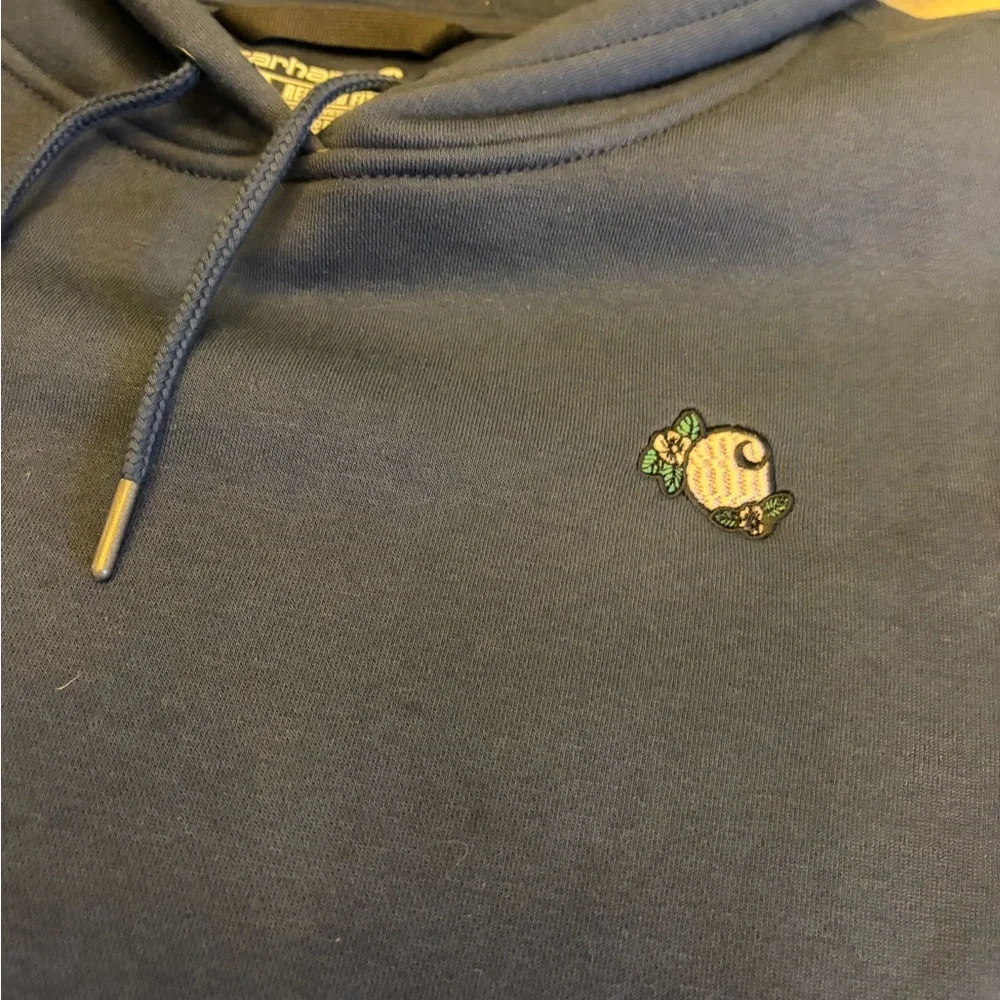 Womens Carhartt Flower Embroidered XXL Relaxed Blue Hoodie Sweatshirt Pullover - Picture 4 of 7